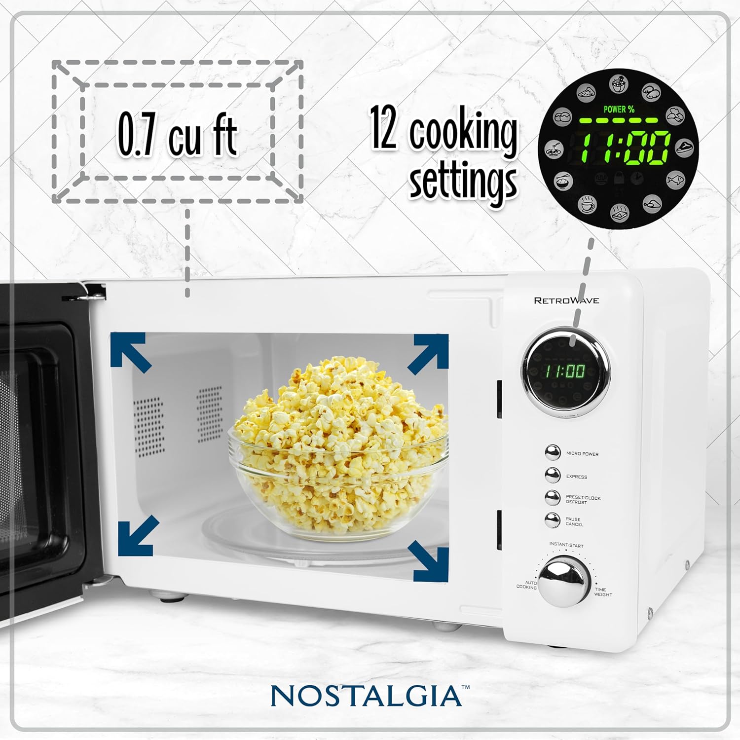 Nostalgia Retro Compact Countertop Microwave Oven - 0.7 Cu. Ft. - 700-Watts with LED Digital Display - Child Lock - Easy Clean Interior - Aqua