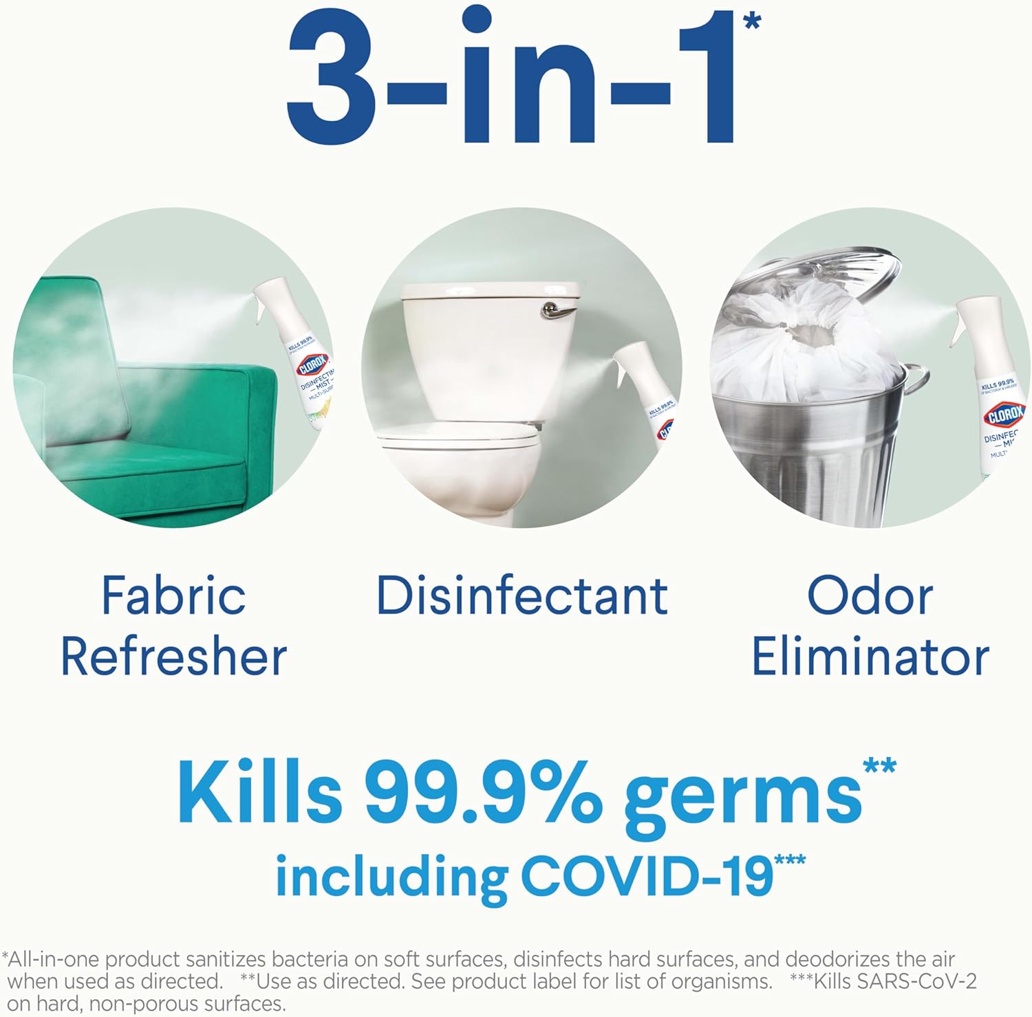 Clorox Disinfecting Mist, Lemon and Orange Blossom, Household Essentials, 1 Spray Bottle and 1 Refill, 16 Fl Oz Each