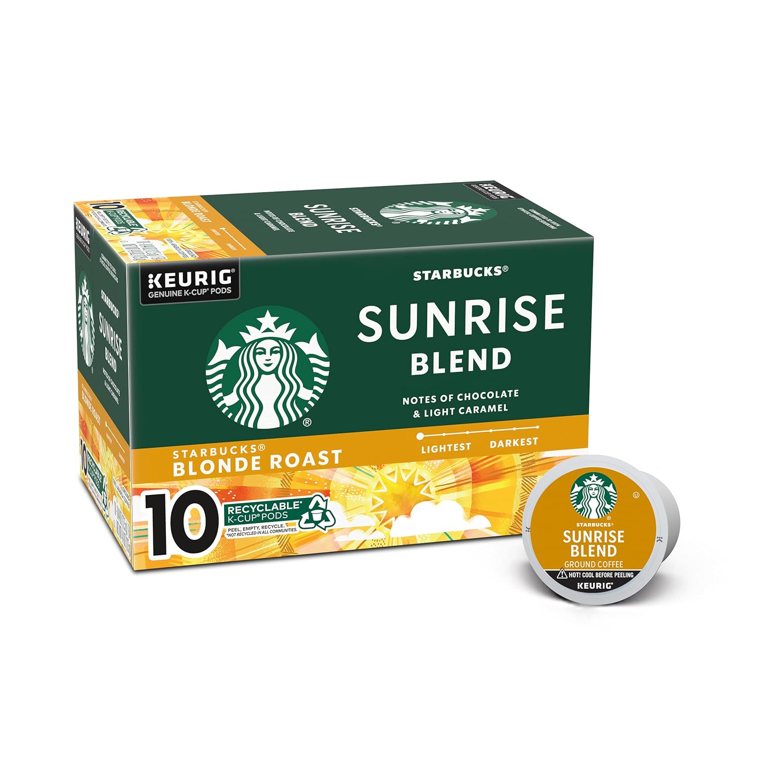 Starbucks K-Cup Coffee Pods, Starbucks Blonde Roast Coffee, Veranda Blend for Keurig Brewers, 100% Arabica, 6 boxes (60 pods total)