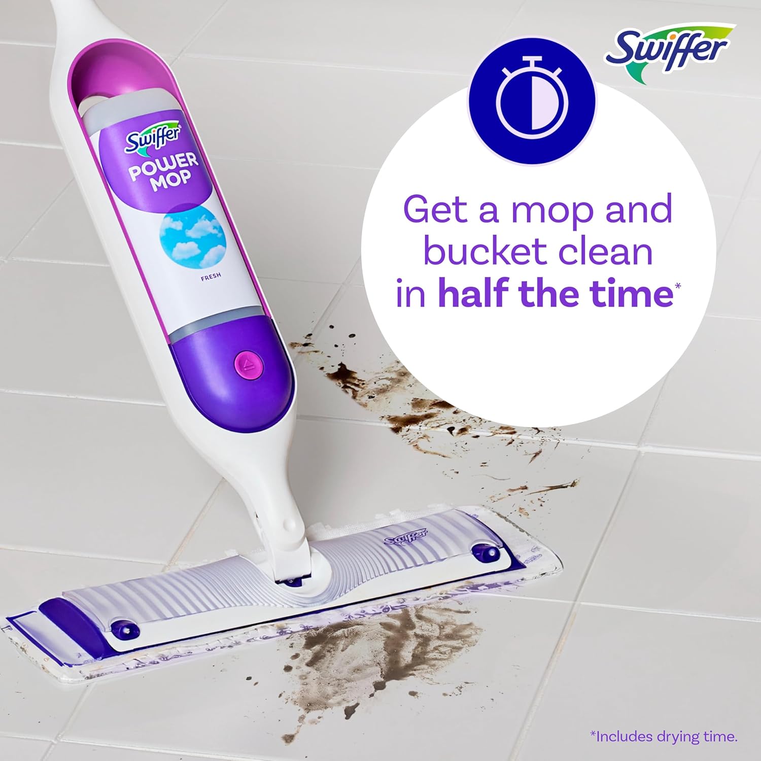 Swiffer PowerMop Multi-Surface Mop Kit for Floor Cleaning, Fresh Scent, Mopping Kit Includes PowerMop, 2 Mopping Pad Refills, 1 Floor Cleaning Solution with Fresh Scent and 2 Batteries