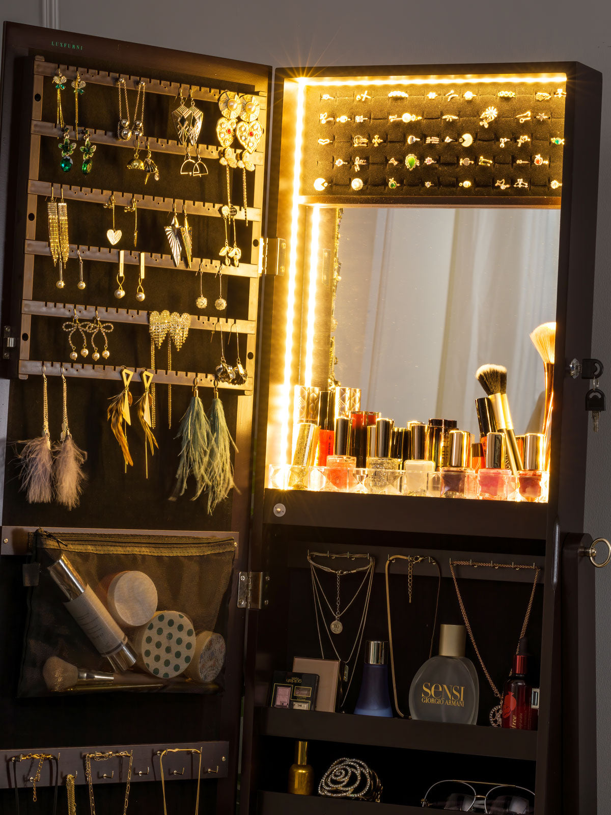 Stella 6 Standing Jewelry Armoire Full Length Mirror With Built-in Lights - Espresso