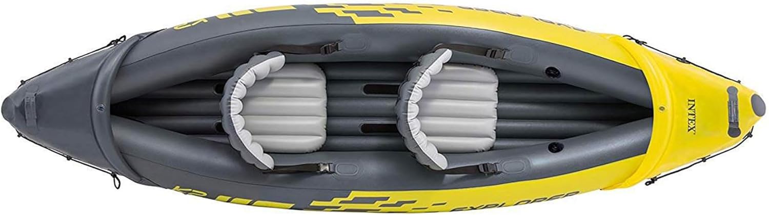 Intex 68307EP Explorer K2 Inflatable Kayak Set: Includes Deluxe 86in Aluminum Oars and High-Output Pump – SuperStrong PVC