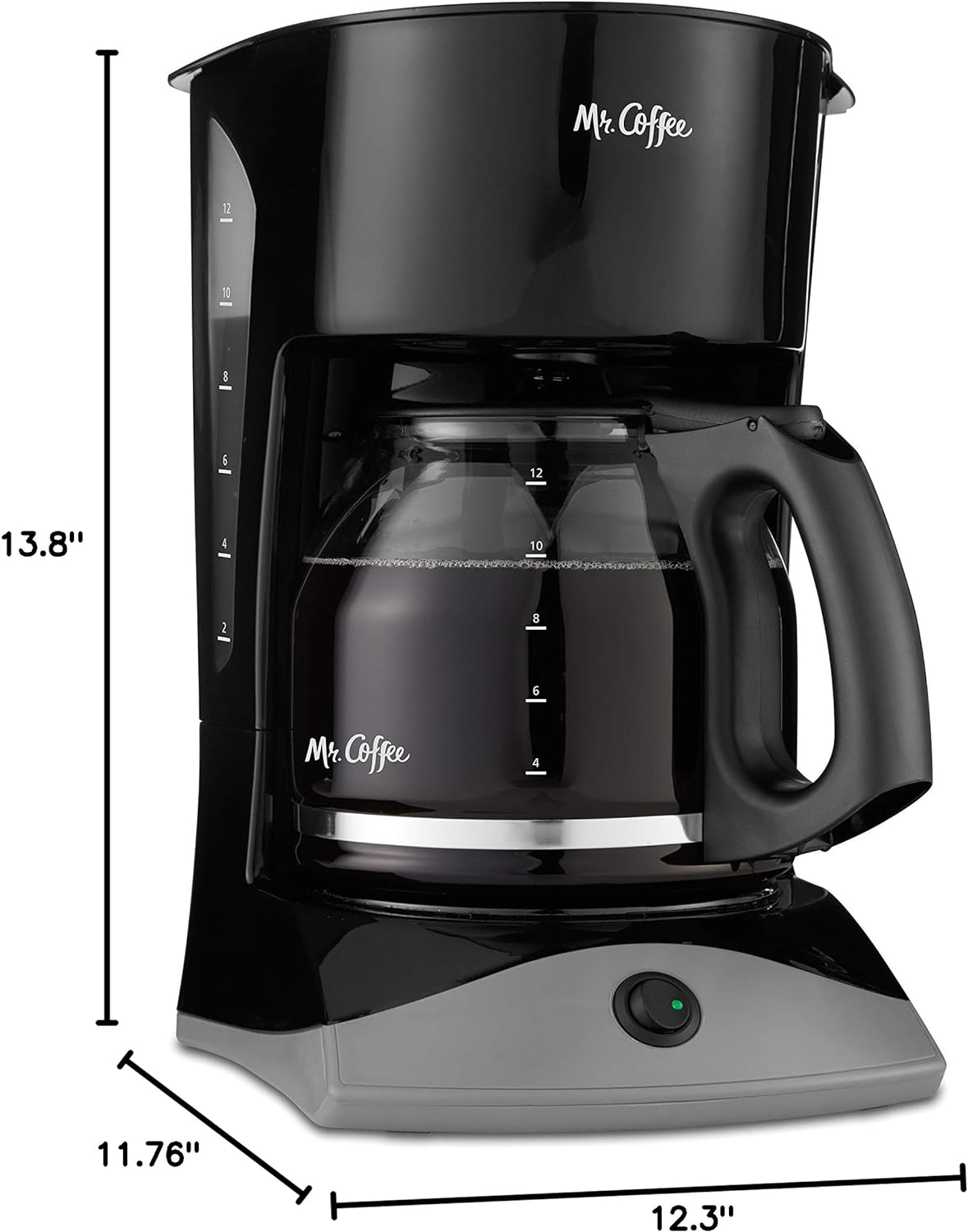 Mr. Coffee Black Coffee Maker, 12 Cups, with Auto Pause and Glass Carafe, Perfect for Home and Office Use