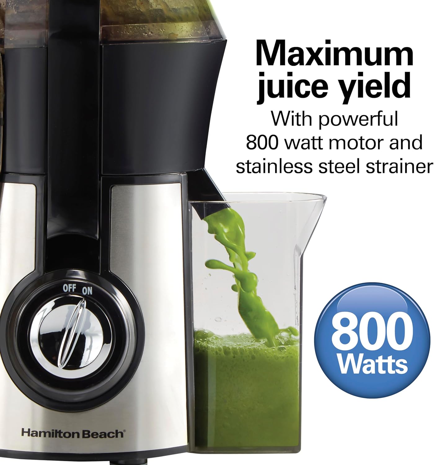 Hamilton Beach Juicer Machine, Big Mouth Large 3” Feed Chute for Whole Fruits and Vegetables, Easy to Clean, Centrifugal Extractor, BPA Free, 800W Motor, Black