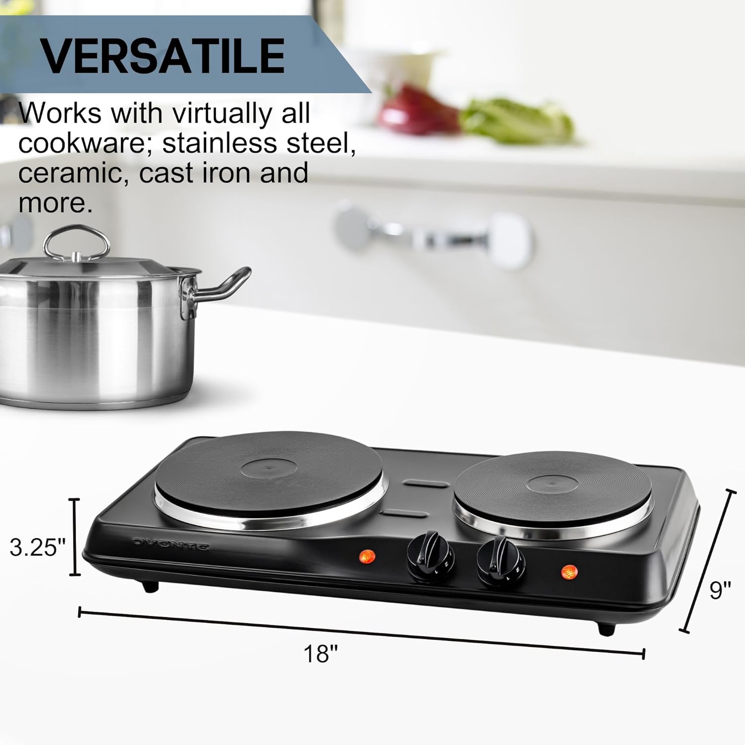 OVENTE Electric Countertop Double Burner, 1700W Cooktop with 7.25
