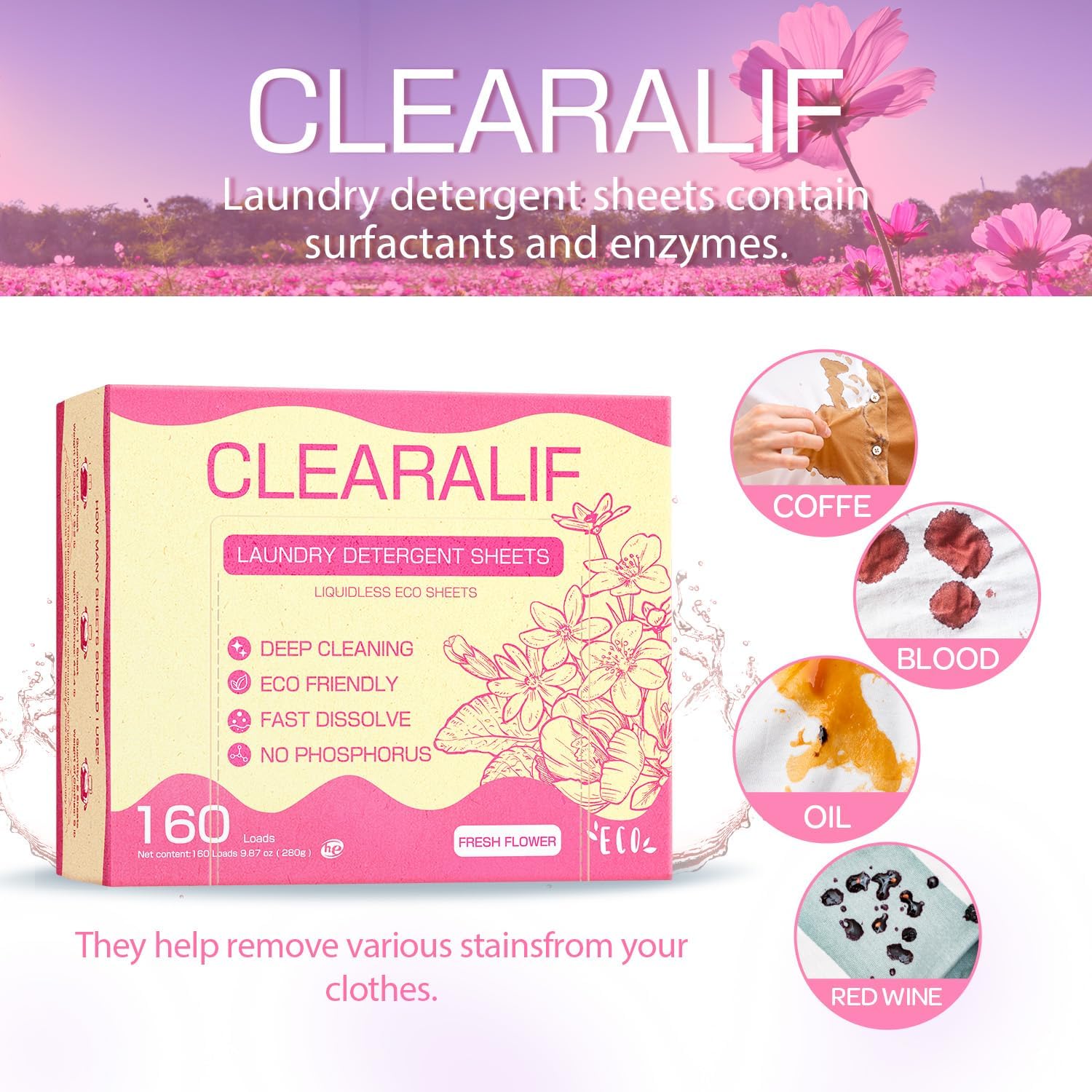 CLEARALIF Laundry Detergent Sheets Up to 160 Loads, Fresh Linen - Great For Travel,Apartments, Dorms,Laundry Detergent Strips Eco Friendly & Hypoallergenic