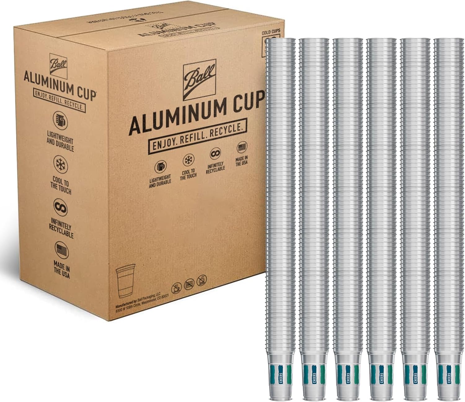 Ball Aluminum Cup Recyclable Party Cups, 20 oz. Cup, 30 Cups Per Pack