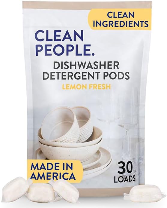 The Clean People Dishwasher Pods - Cuts Grease & Rinses Sparkling Clean - Residue-Free - Phosphate Free Dishwashing Pods - Lemon, 60 Pack
