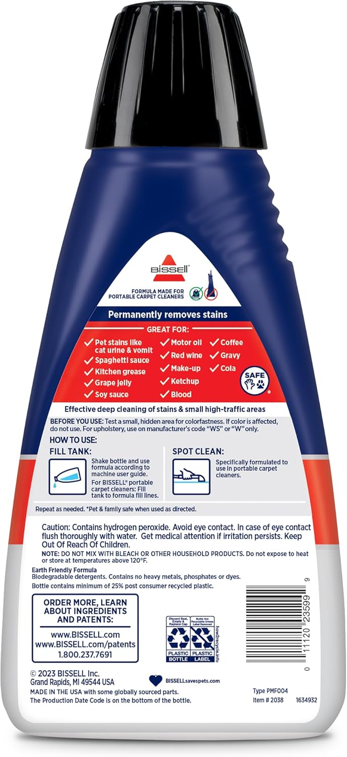 Bissell® PET PRO OXY Spot & Stain Formula for Portable Carpet Cleaners, 32 oz., 2034