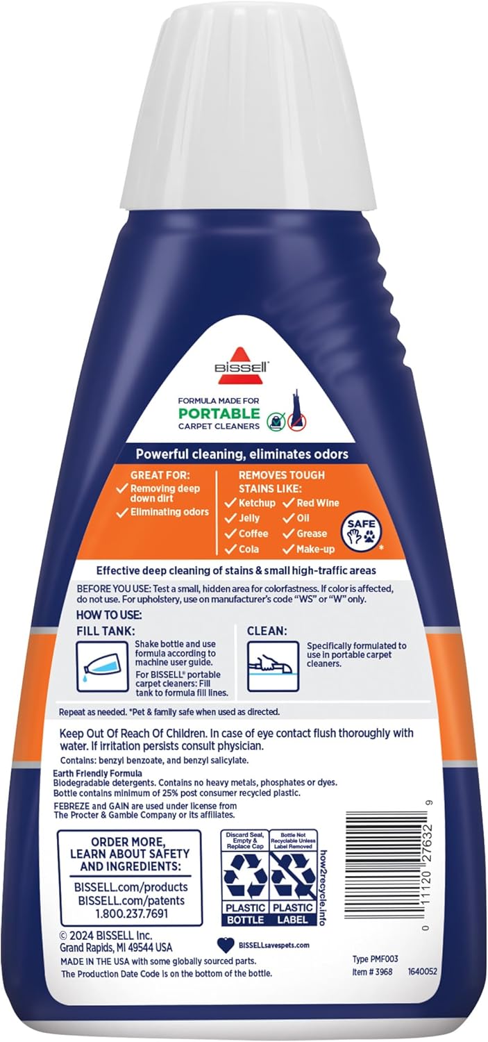 Bissell® PET PRO OXY Spot & Stain Formula for Portable Carpet Cleaners, 32 oz., 2034