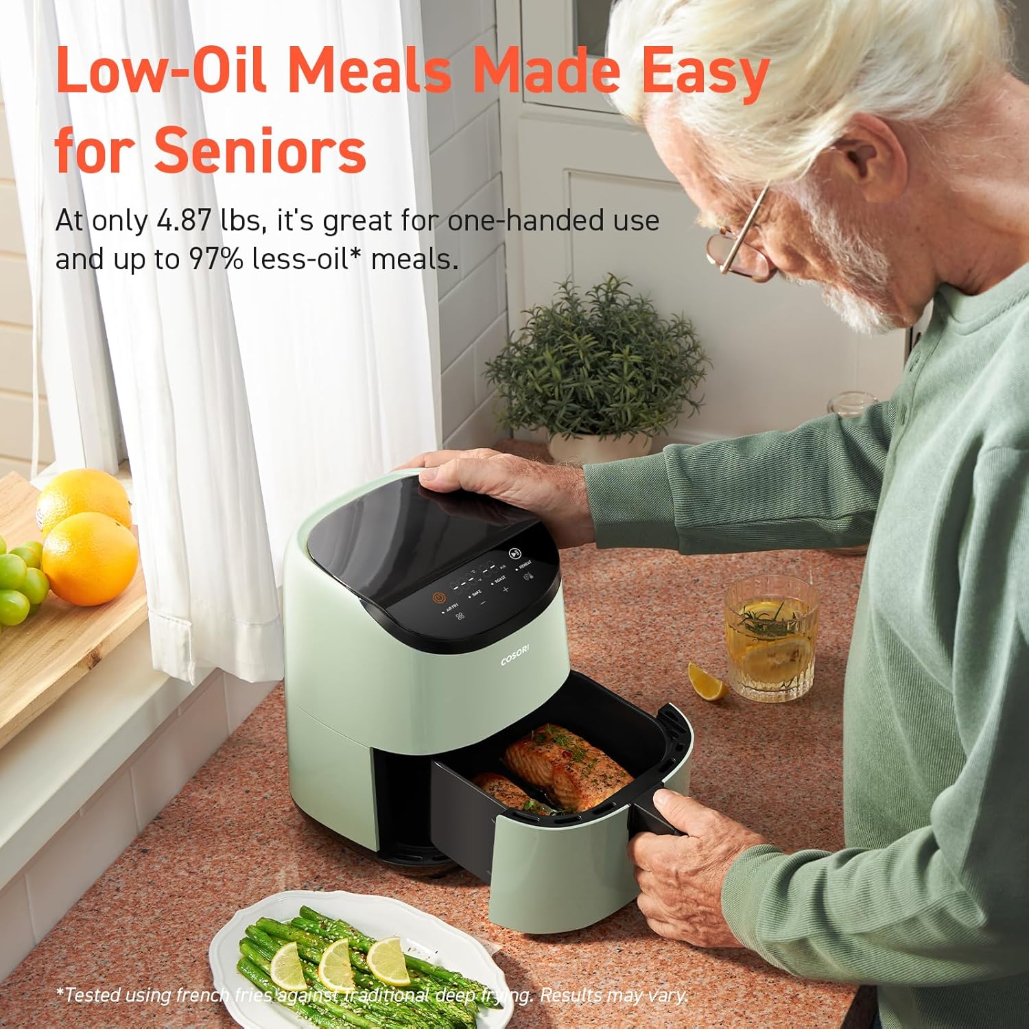 COSORI 2.1Qt Air Fryer, Small 4-in-1 Air Fryer Perfect for Simple Meals and Snack, Easy to Leftover Food to Crispy, 97% Less Oil, 30 In-App Recipes, Nonstick & Dishwasher Safe Basket