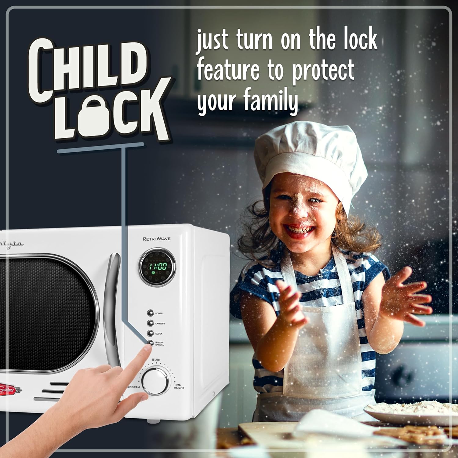 Nostalgia Retro Compact Countertop Microwave Oven - 0.7 Cu. Ft. - 700-Watts with LED Digital Display - Child Lock - Easy Clean Interior - Aqua