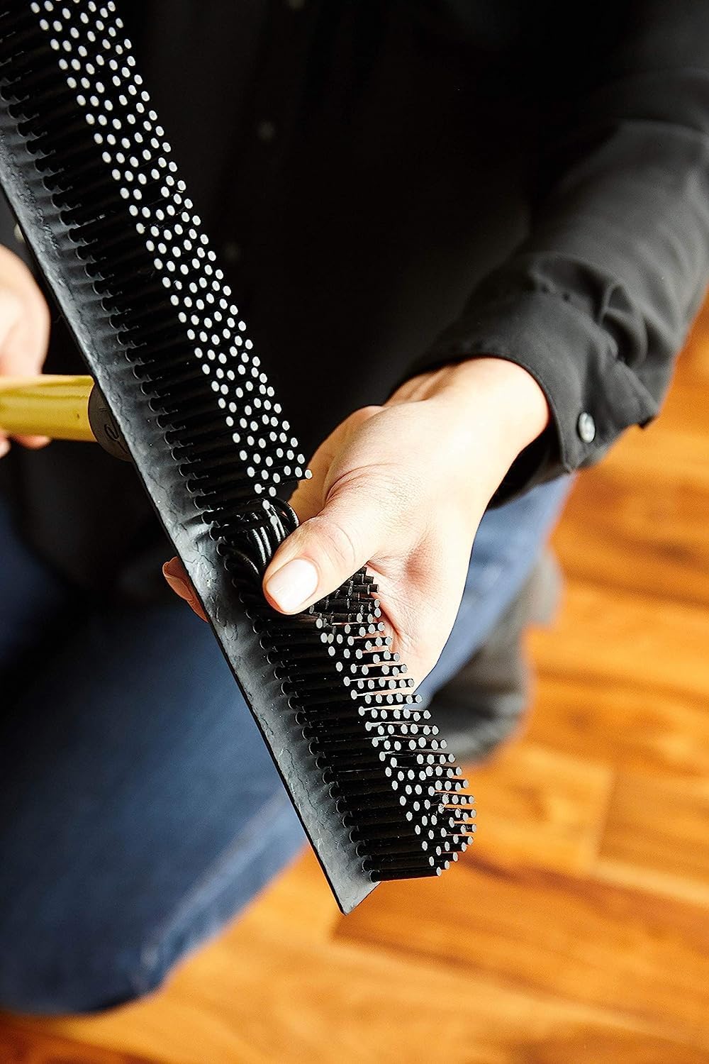 FURemover Original Indoor Pet Hair Rubber Broom with Carpet Rake and Squeegee, Black and Yellow