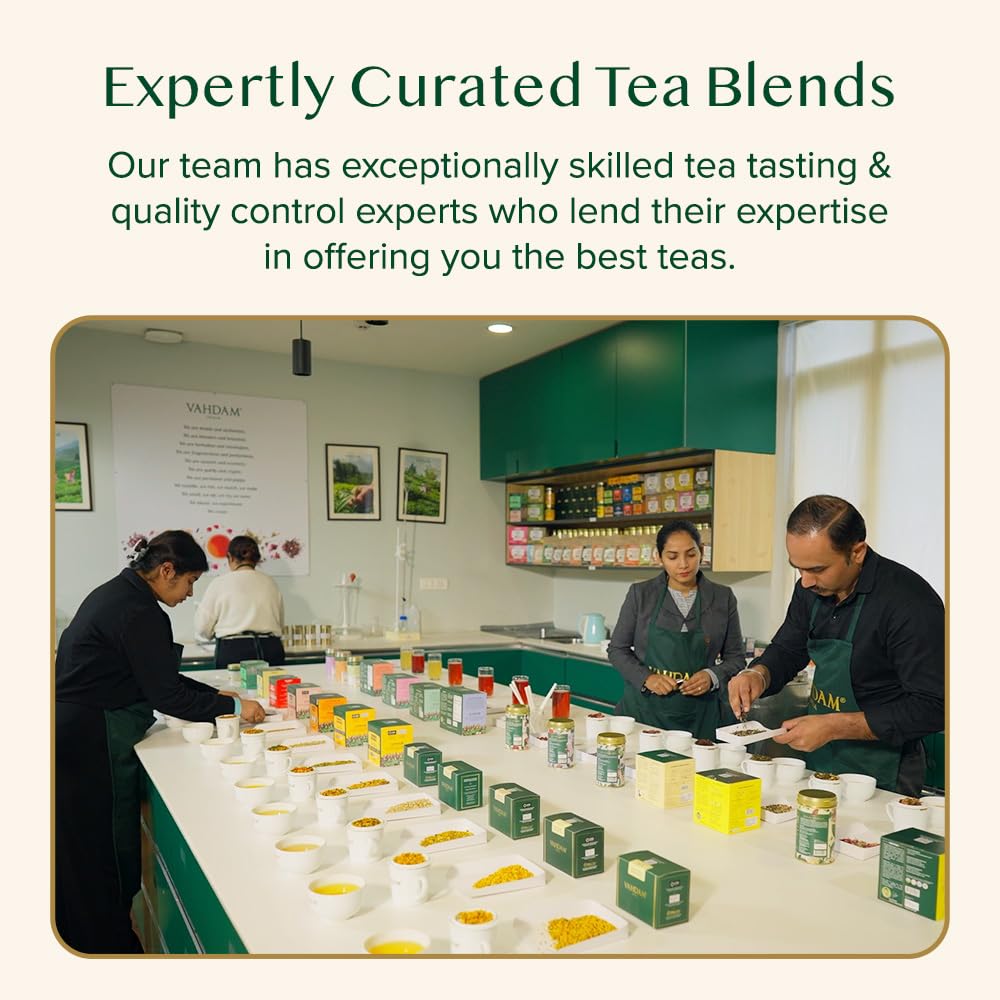 VAHDAM, Organic Turmeric Ginger Herbal Tea Bags (100 Pyramid Tea Bags) Caffeine Free, Non GMO, Gluten Free | 100% Pure Herbal Blend - Savory & Spicy | Plant-Based Tea Bags | Resealable Ziplock Pouch