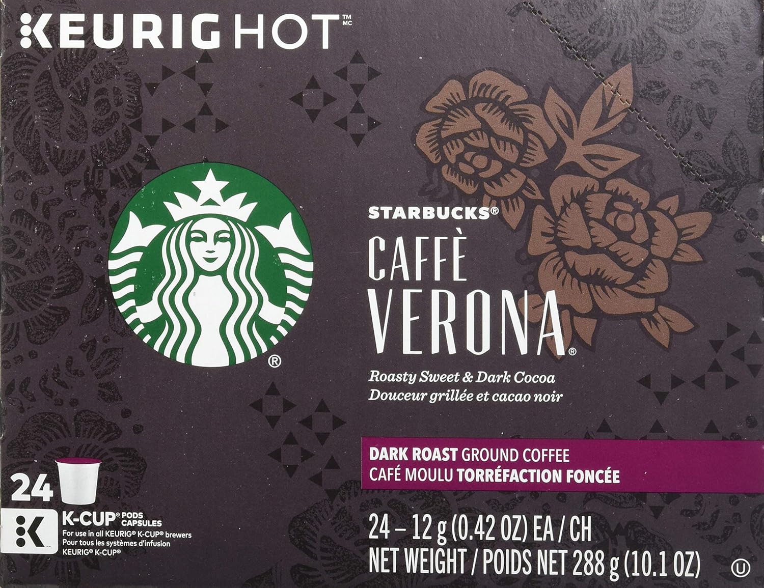 Starbucks K-Cup Coffee Pods, Dark Roast Coffee, French Roast for Keurig Brewers, 100% Arabica, 4 boxes (96 pods total)
