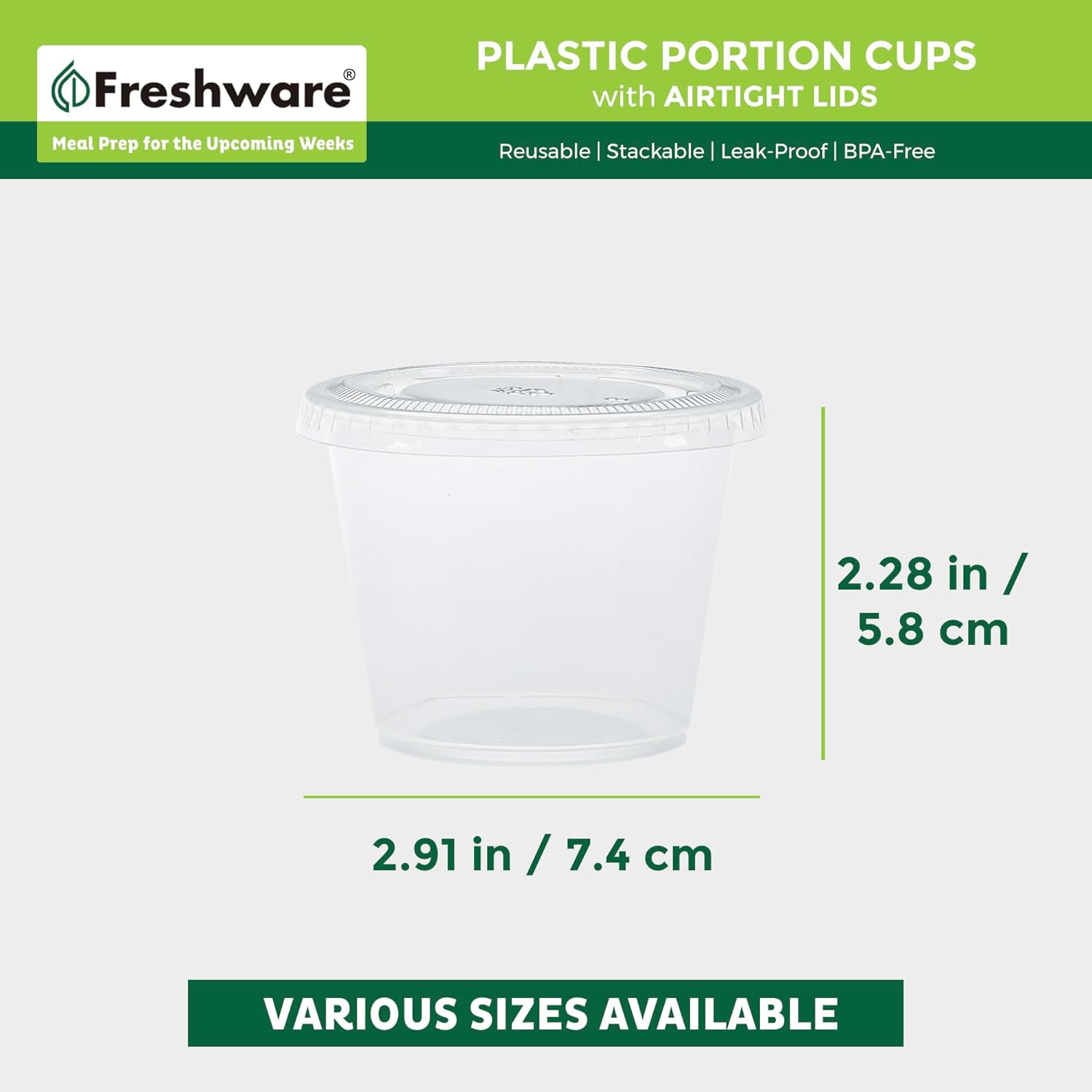 Freshware 200-Piece Polypropylene Portion Cups, Clear | 2 Ounce | 200 Sets | Cups with Lids