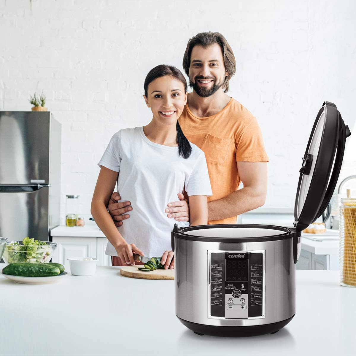 COMFEE' Compact Rice Cooker, 6-in-1 Stainless Steel Multi Cooker, Slow Cooker, Steamer, Saute, and Warmer, 2 QT, 8 Cups Cooked(4 Cups Uncooked), Brown Rice, Quinoa and Oatmeal, 6 One-Touch Programs