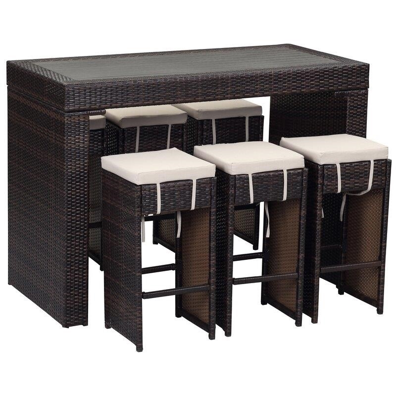 Motter Rectangular 6 - Person 59.1'' Long Bar Height Dining Set with Cushions
