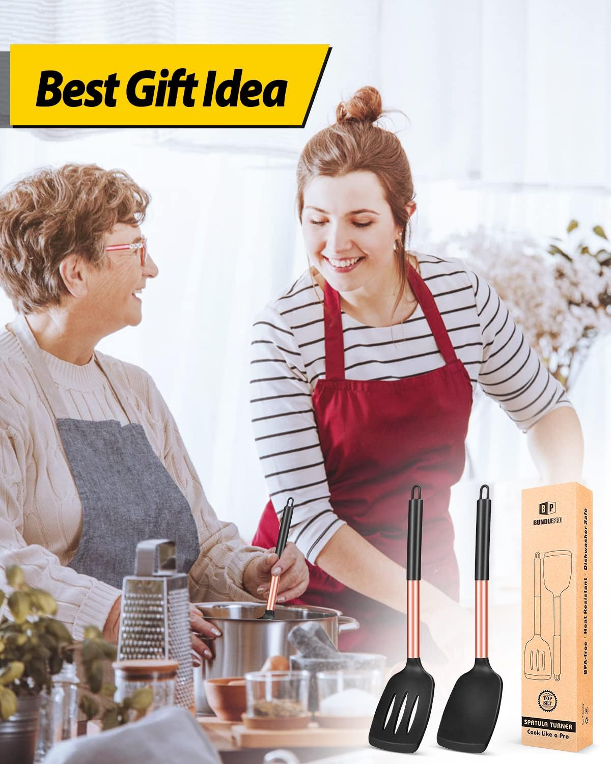 Pack of 2 Silicone Solid Turner,Non Stick Slotted Kitchen Spatulas,High Heat Resistant BPA Free Cooking Utensils,Ideal Cookware for Fish,Eggs,Pancakes (Black)