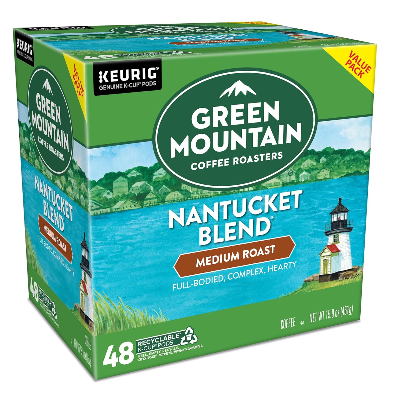 Green Mountain Coffee Roasters Half Caff Keurig Single-Serve K-Cup pods, Medium Roast Coffee, 72 Count (6 Packs of 12)