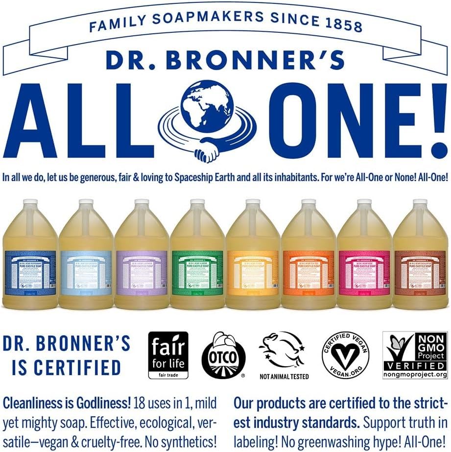 Dr. Bronner's - Pure-Castile Liquid Soap (Baby Unscented, 8 Ounce) - Made with Organic Oils, 18-in-1 Uses: Face, Hair, Laundry, Dishes, For Sensitive Skin, Babies, No Added Fragrance, Vegan, Non-GMO