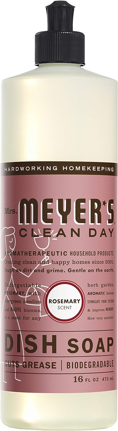 MRS. MEYER'S CLEAN DAY Liquid Dish Soap, Biodegradable Formula, Basil, 16 fl. oz - Pack of 3