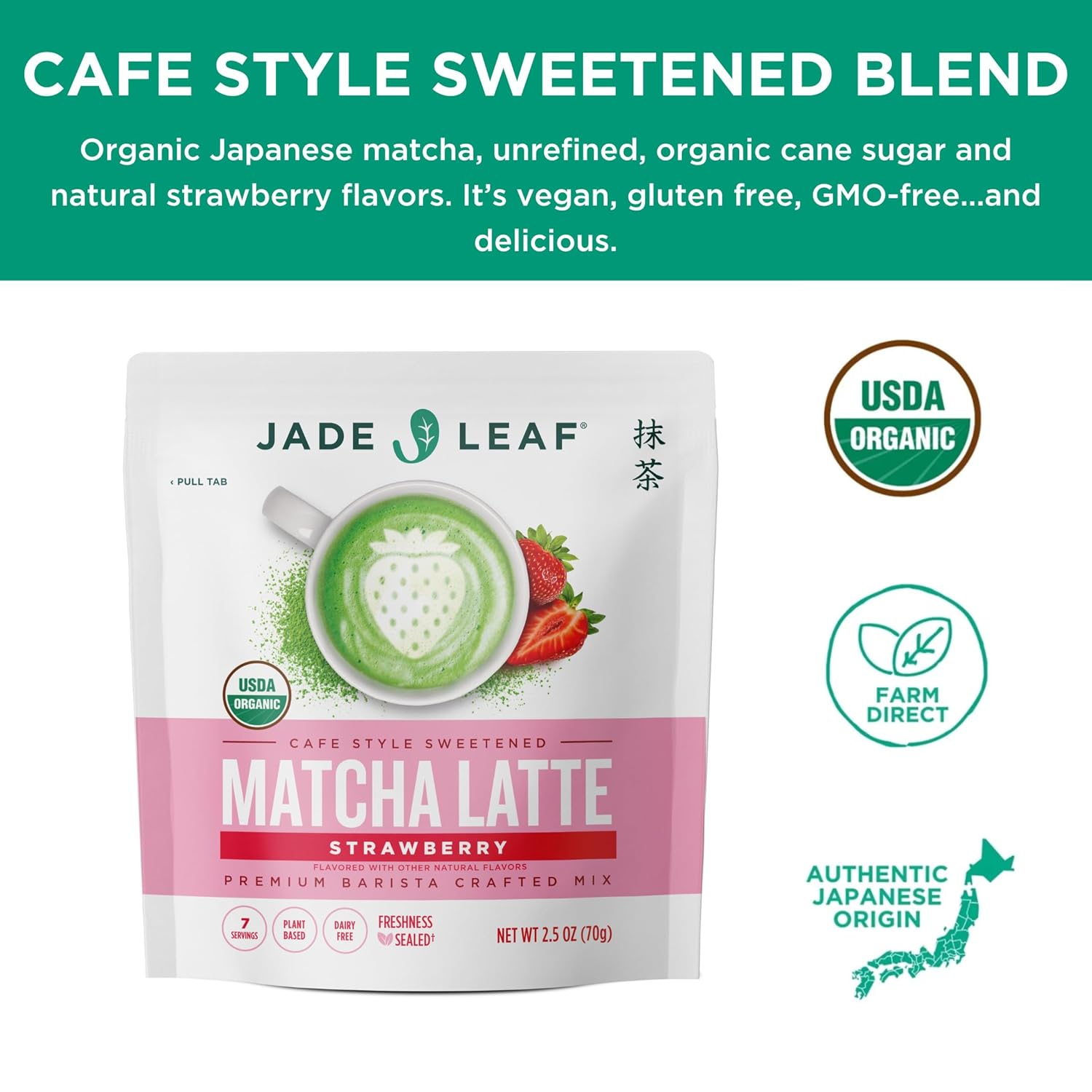 Jade Leaf Matcha Organic Café Style Sweetened Matcha Latte Premium Barista Crafted Mix - Original - Authentically Japanese (5.3 Ounce Pouch)