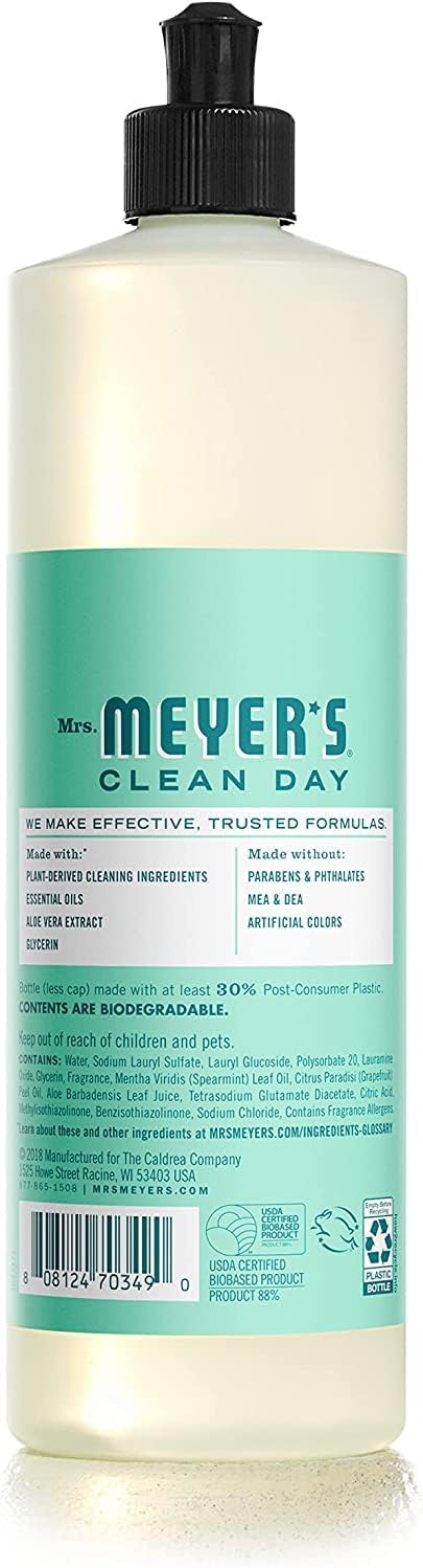 MRS. MEYER'S CLEAN DAY Liquid Dish Soap, Biodegradable Formula, Basil, 16 fl. oz - Pack of 3