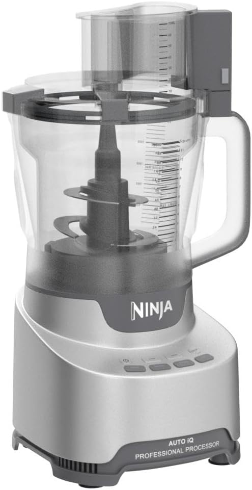 Ninja Food Processor, Professional Plus, 1000 Peak Watts, 4 Functions for Chopping, Slicing, Purees & Dough with 9-Cup Processor Bowl, 3 Blades, Food Chute & Pusher, Silver, BN601
