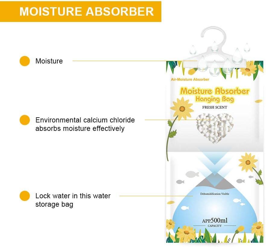 CANAGER Hanging Moisture Absorber, Lavender Vanilla Moistureproof Hanging Bag，Dehumidifier Bag (8 packs) Hanging Closet Dehumidifier Bags, Moisture Absorb 12.5 oz