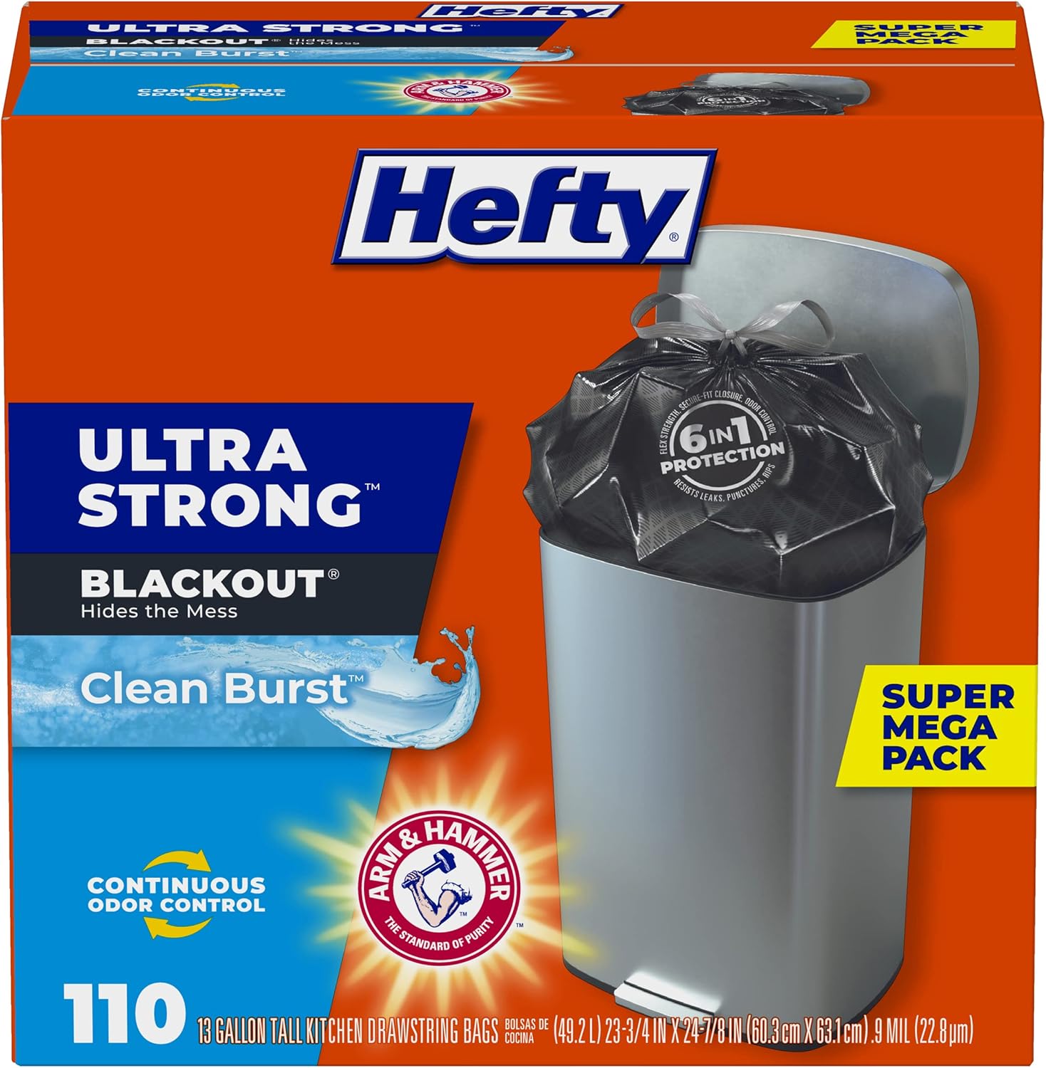 Hefty Ultra Strong Tall Kitchen Trash Bags, Lavender & Sweet Vanilla Scent, 13 Gallon, 80 Count