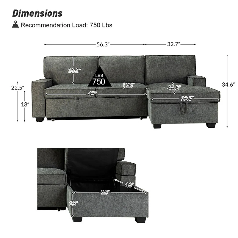 Sendera Upholstered Sleeper Sofa with Storage