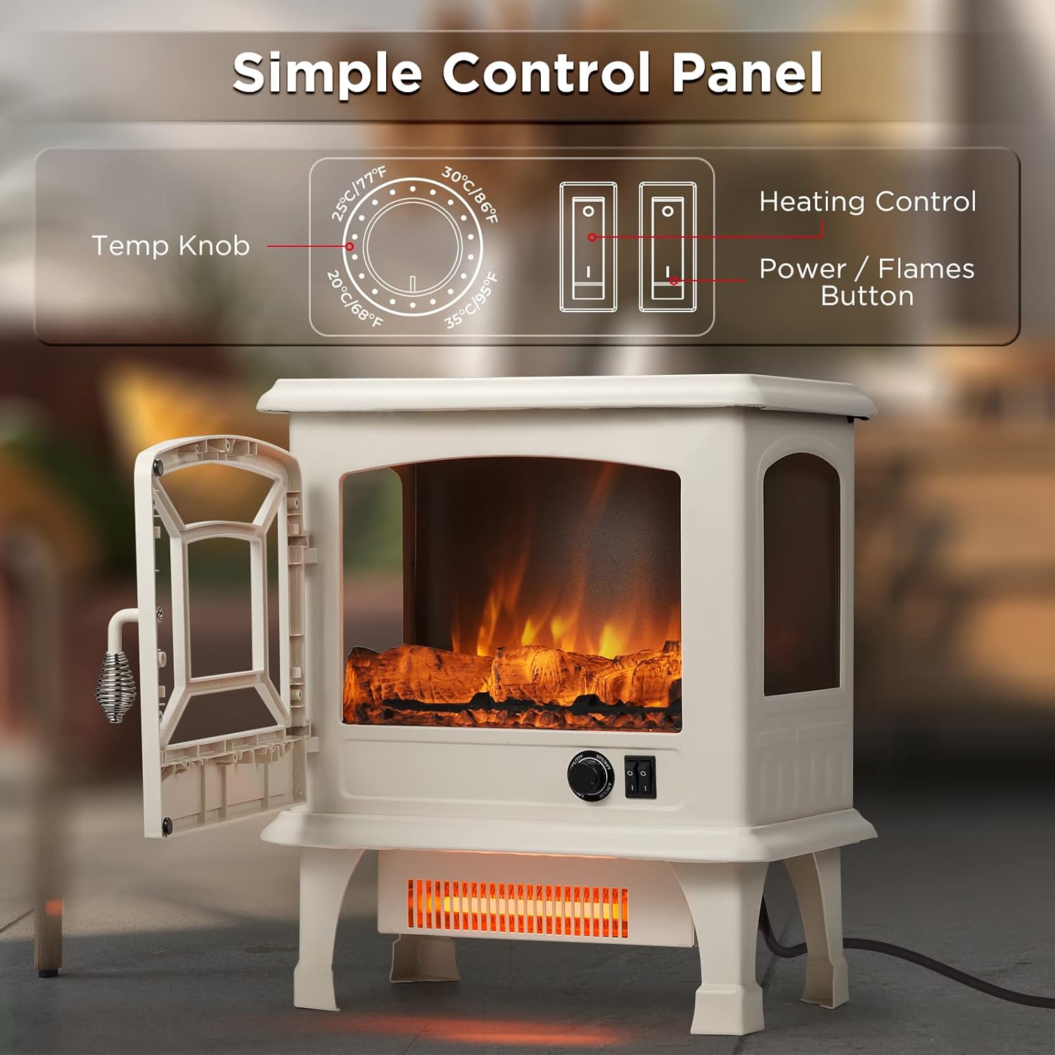 TURBRO Suburbs TS17 Compact Electric Fireplace Stove, 18” Freestanding Stove Heater with Realistic Flame - CSA Certified - Overheating Safety Protection - for Small Spaces - 1400W