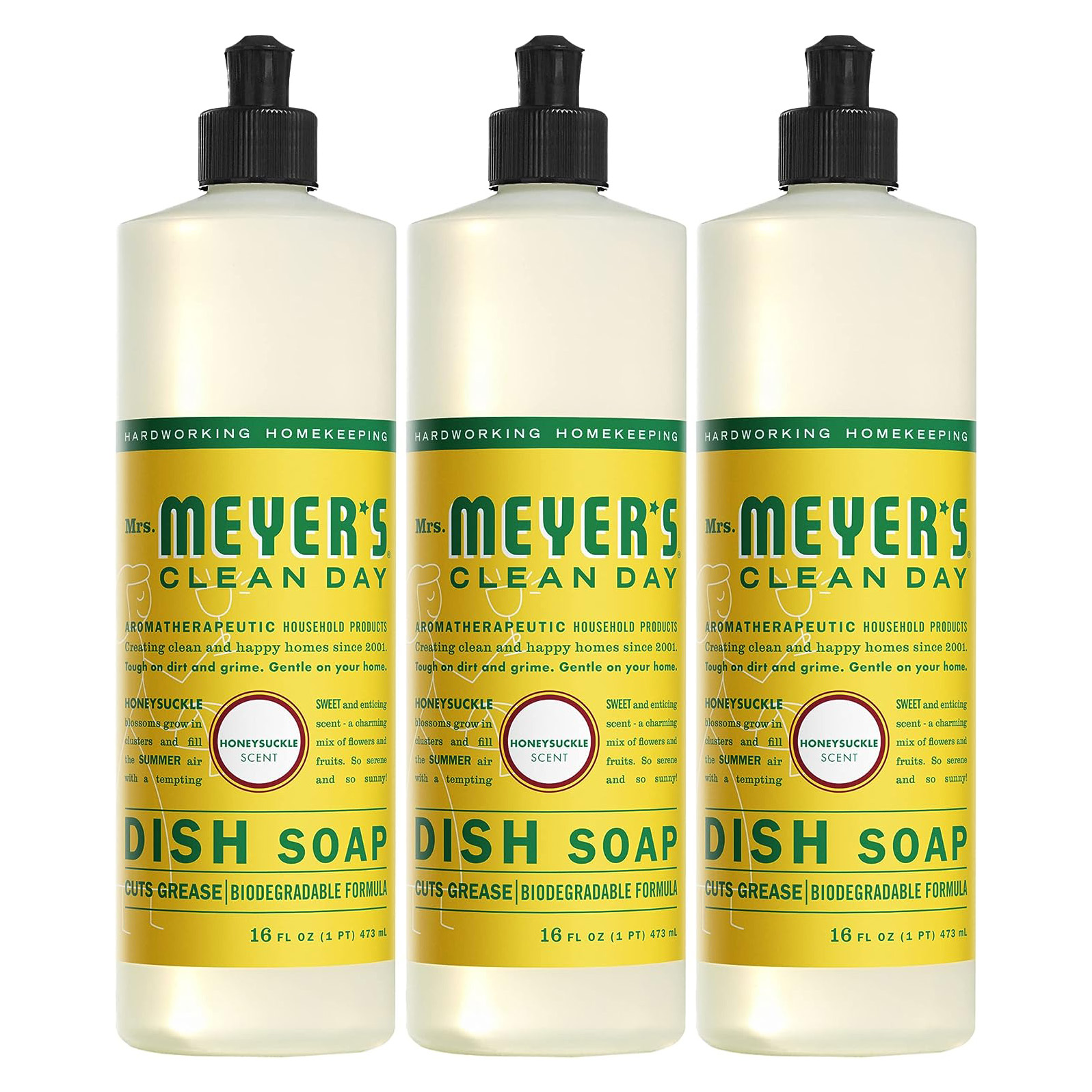 MRS. MEYER'S CLEAN DAY Liquid Dish Soap Refill, Biodegradable Formula, Honeysuckle, 48 fl. oz