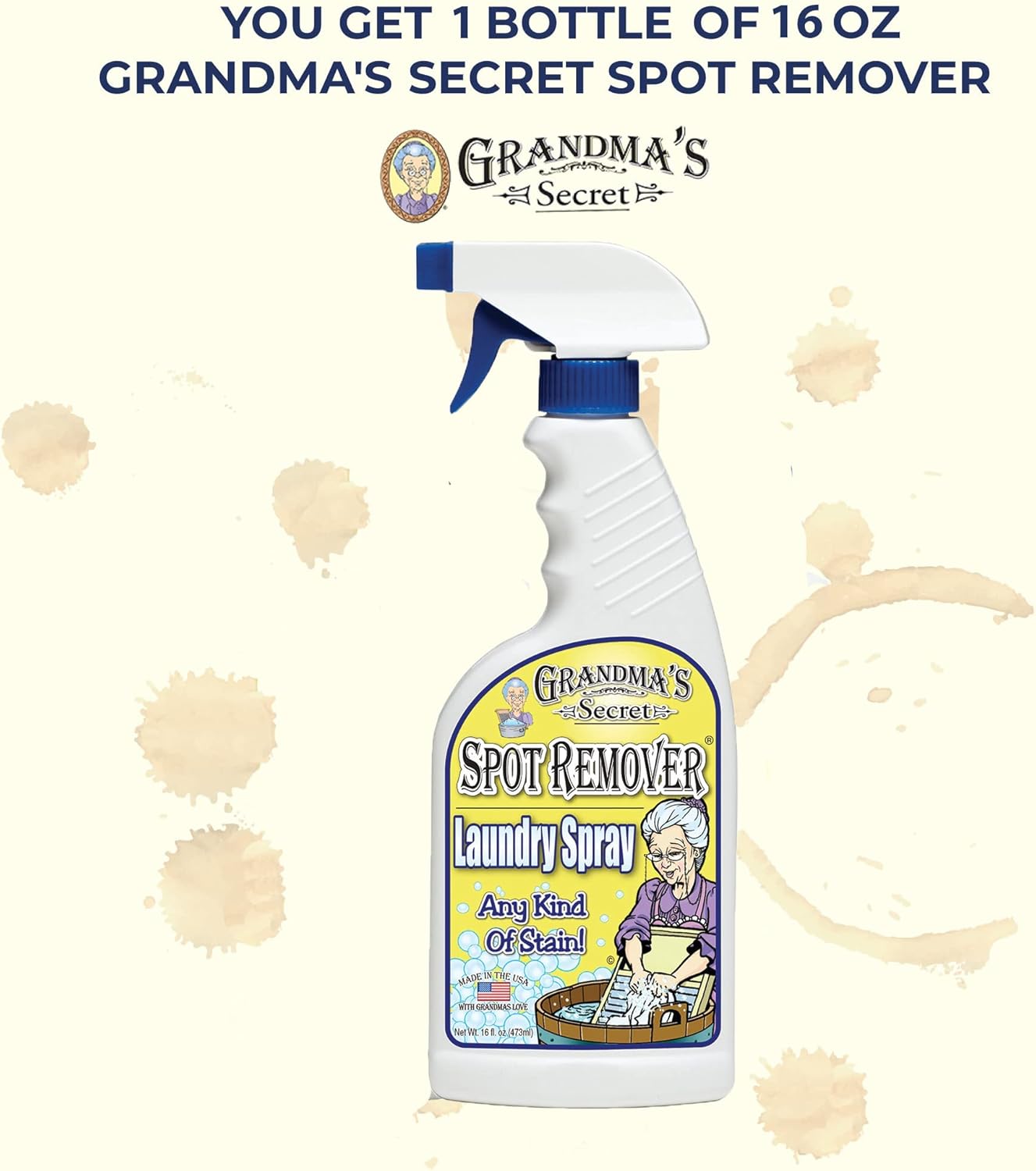 Grandma's Secret Spot Remover Laundry Spray - Chlorine, Bleach and Toxin-Free Fabric Stain Remover for Clothes - Removes Oil, Paint, Blood and Pet Stains - 16 Oz, 2 Pack
