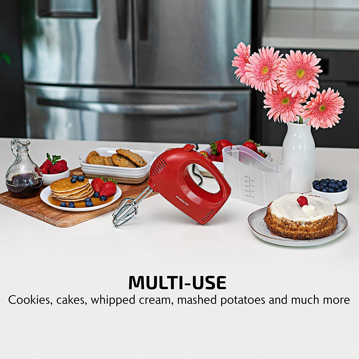 OVENTE Portable 5 Speed Mixing Electric Hand Mixer with Stainless Steel Whisk Beater Attachments & Snap Storage Case, Compact Lightweight 150 Watt Powerful Blender for Baking & Cooking, Black HM151B