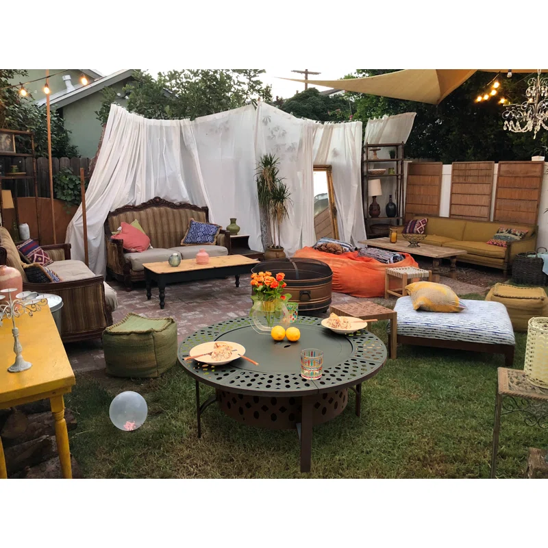 Hayler Wood Burning Outdoor Fire Pit Table with Lid