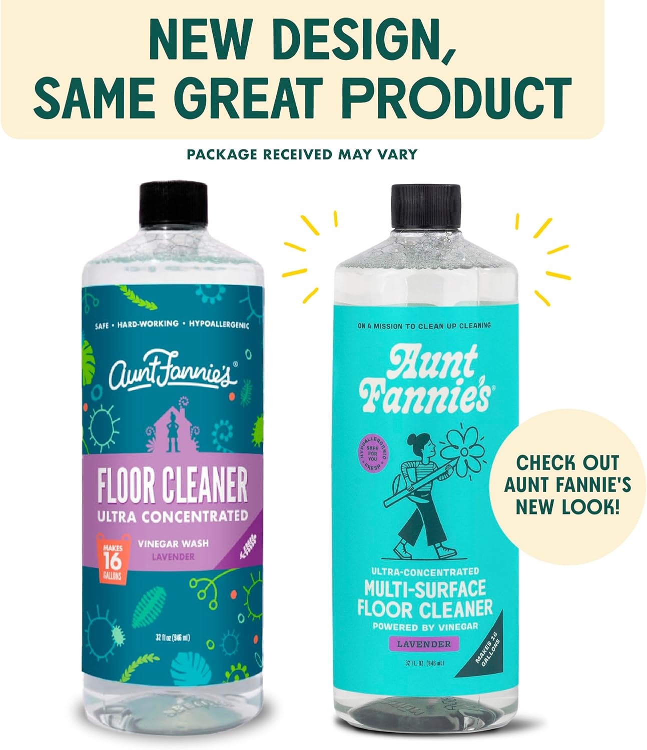 Aunt Fannie's Ultra Concentrated Floor Cleaner Vinegar Wash, Multi-Surface Floor Cleaner For Mopping, Makes 16 Gallons, Eucalyptus Scent, 32 oz. (Pack of 1), Packaging May Vary