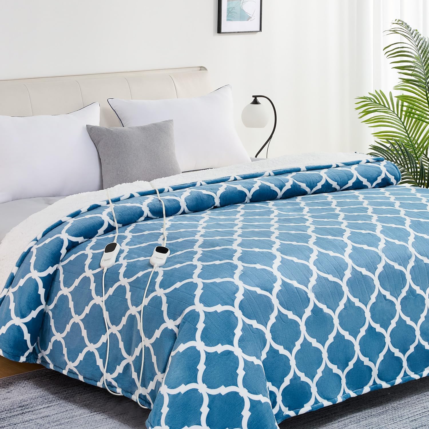 Homemate Heated Blanket Electric Throw - 50“x60“ Heating Blanket with 10 Fast Heat Levels 8 Hours Auto Off Soft Cozy Flannel Over-Heated Protection ETL Certification Keep Warming in Home