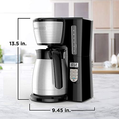 BLACK+DECKER 12 Cup Thermal Programmable Coffee Maker with Brew Strength and VORTEX Technology, Black/Steel