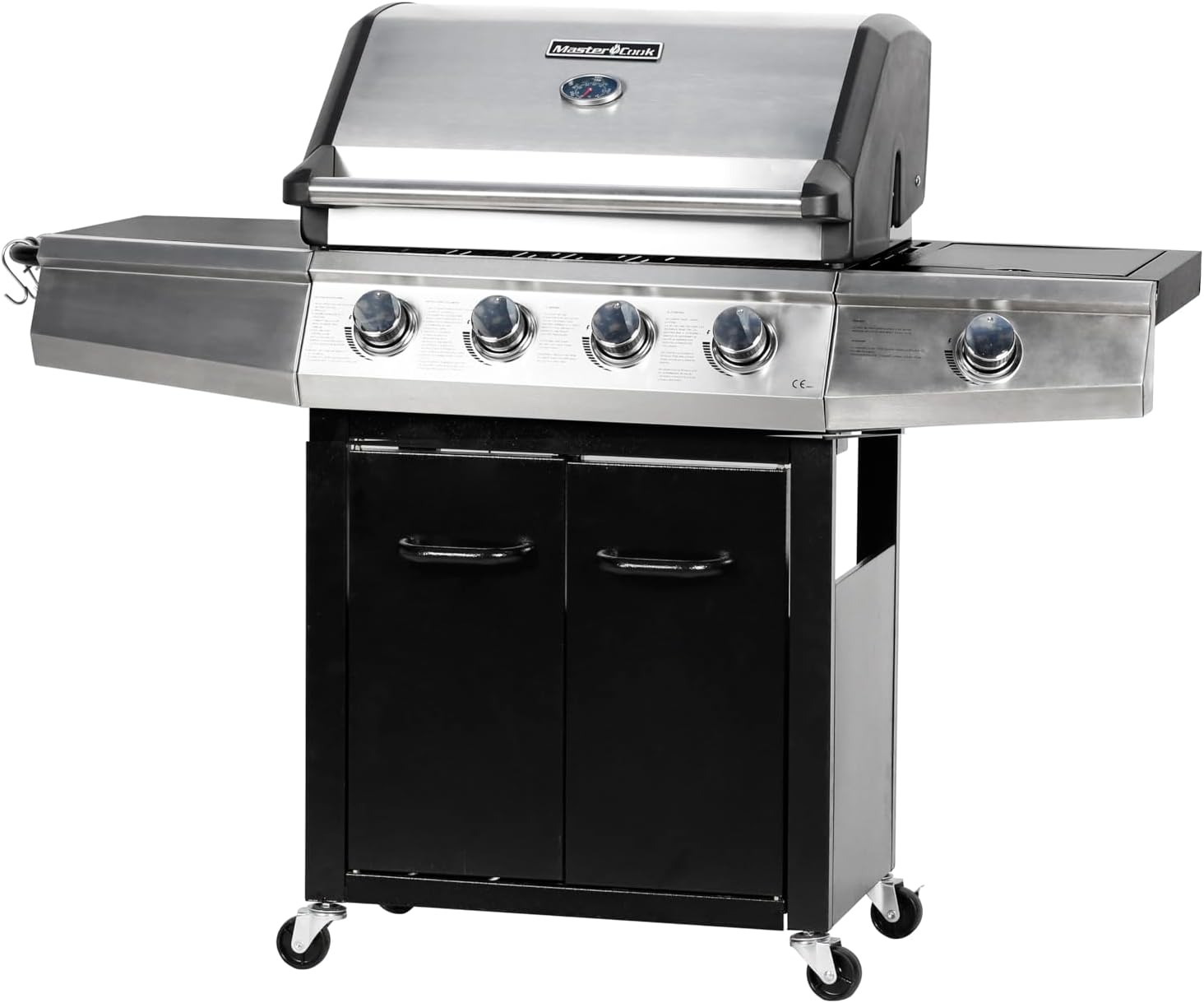 MASTER COOK Gas Grill, BBQ 4-Burner Cabinet Style Grill Propane with Side Burner, Stainless Steel