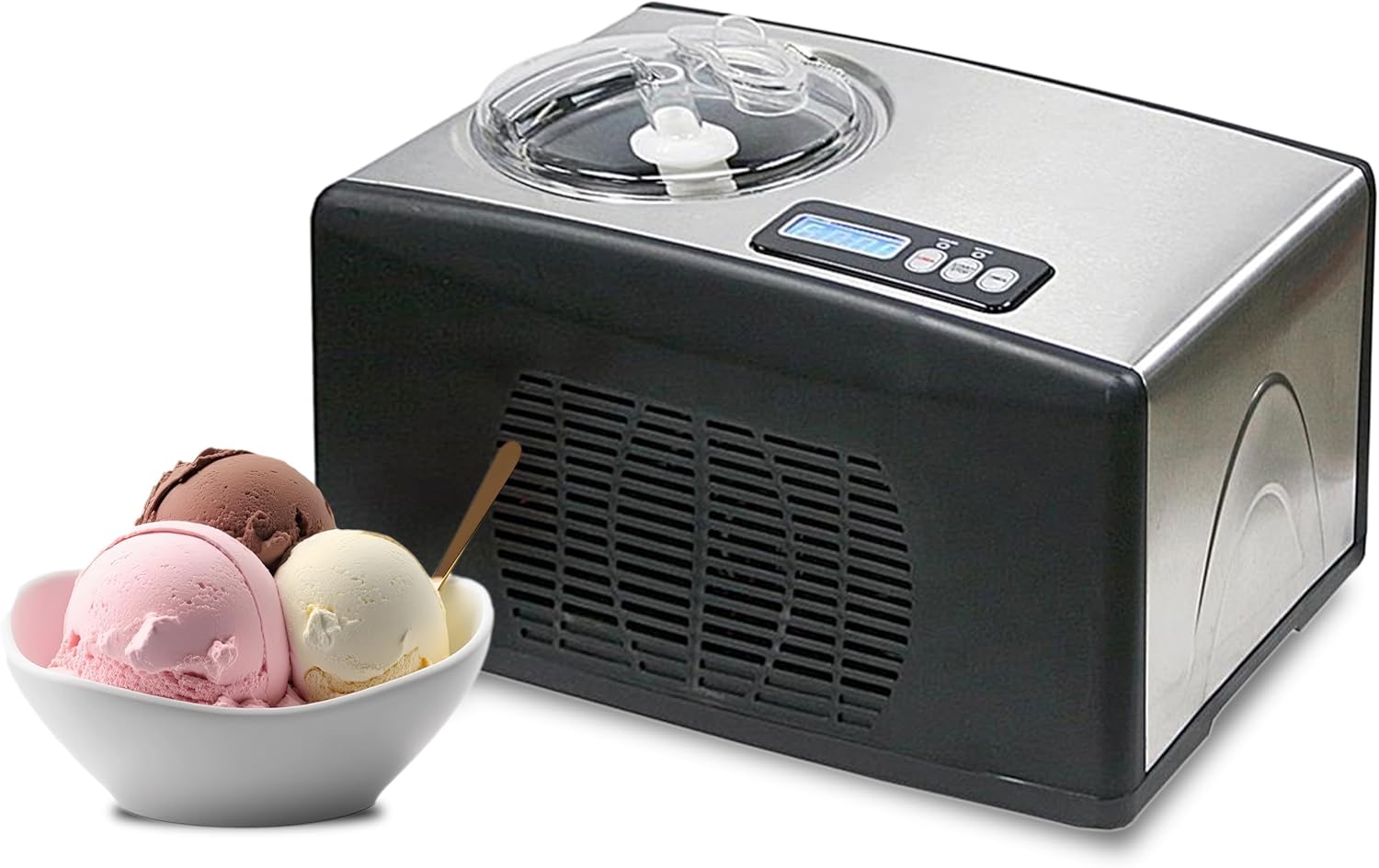 Whynter Ice Cream Maker Machine Automatic 2.1 Qt with Built-in Compressor, LCD Digital Display & Timer, No Pre-Freezing, ICM-200LS, Stainless Steel