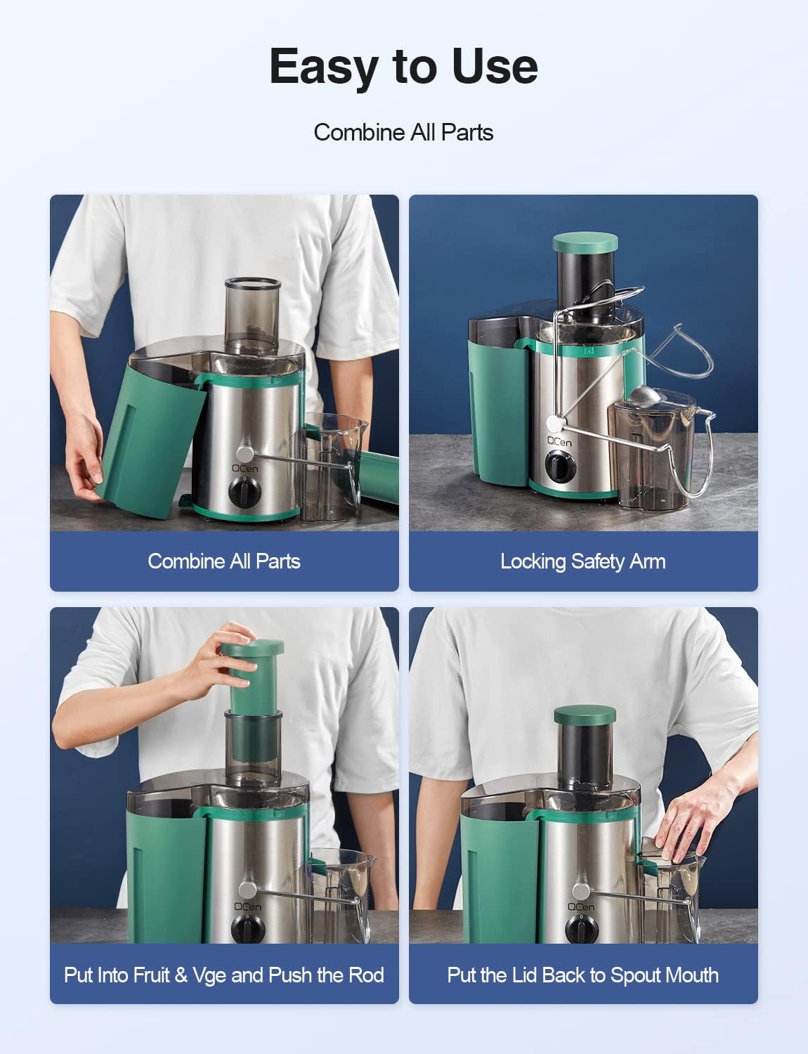 Qcen Juicer Machine, 800W Centrifugal Juicer Extractor with Wide Mouth 3” Feed Chute for Fruit Vegetable, Easy to Clean, Stainless Steel, BPA-free (Black)