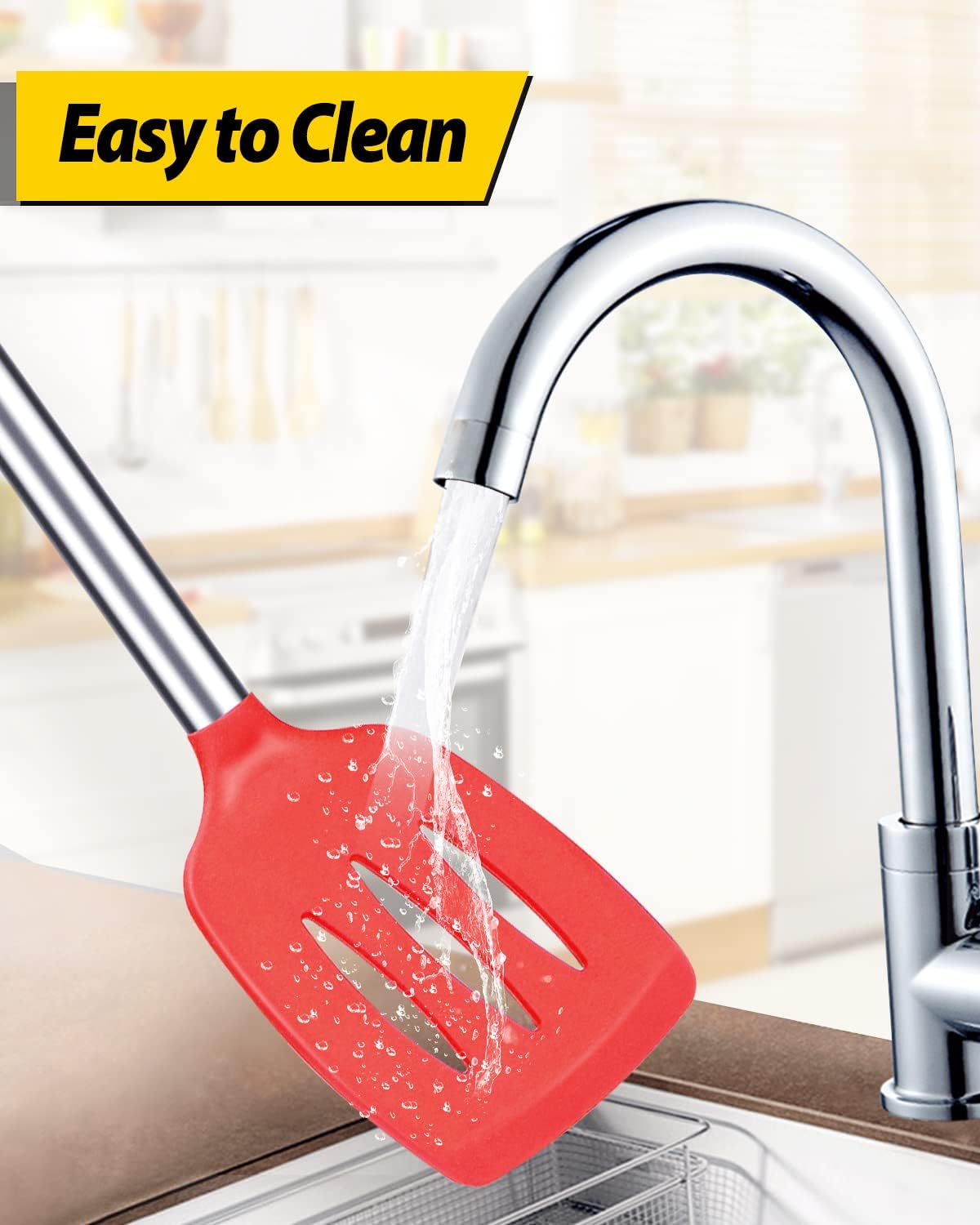 Pack of 2 Silicone Solid Turner,Non Stick Slotted Kitchen Spatulas,High Heat Resistant BPA Free Cooking Utensils,Ideal Cookware for Fish,Eggs,Pancakes (Black)