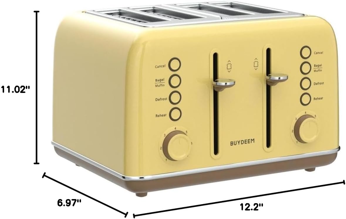 BUYDEEM DT620 2-Slice Toaster, Extra Wide Slots, Retro Stainless Steel with High Lift Lever, Bagel and Muffin Function, Removal Crumb Tray, 7-Shade Settings,Stainless Steel