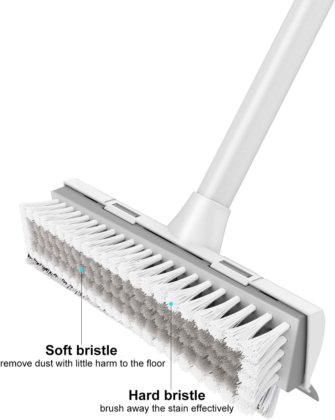 BOOMJOY Floor Scrub Brush with Long Handle, 2 in 1 Scrape and Brush, Stiff Bristles Floor Scrubber, Deck Brush for Cleaning Bathroom, Patio, Garage, Kitchen, Bath, Tile