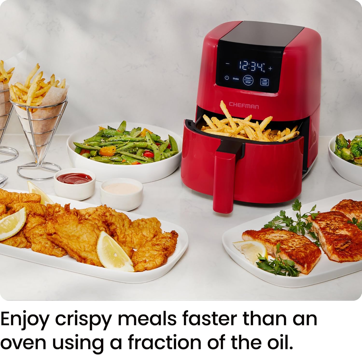 CHEFMAN 2 Qt Mini Air Fryer – Digital Space-Saving Compact Air Fryer with Nonstick and Dishwasher Safe Basket, Quick & Easy Meals in Minutes, Features Digital Timer and Shake Reminder – Grey
