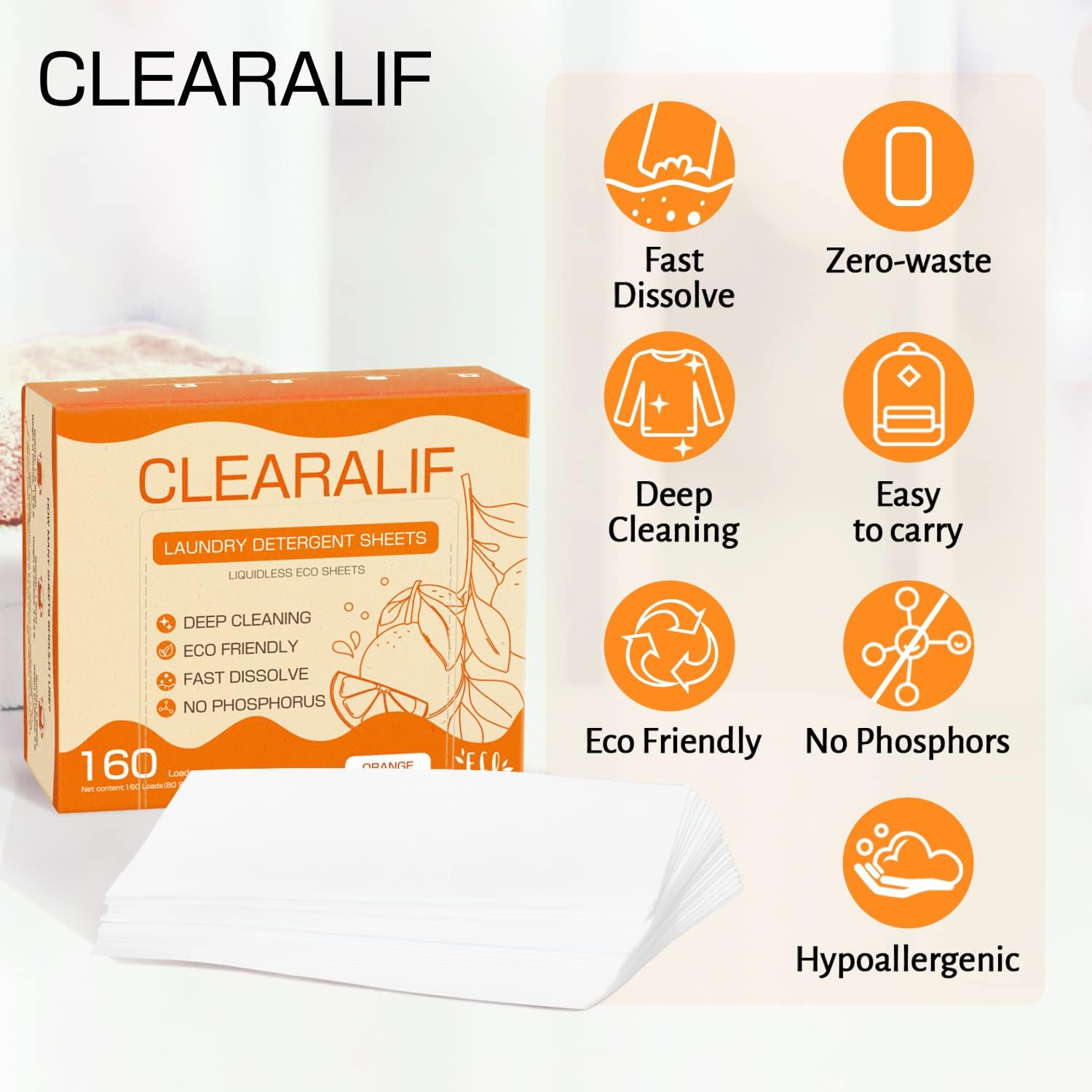 CLEARALIF Laundry Detergent Sheets Up to 160 Loads, Fresh Linen - Great For Travel,Apartments, Dorms,Laundry Detergent Strips Eco Friendly & Hypoallergenic
