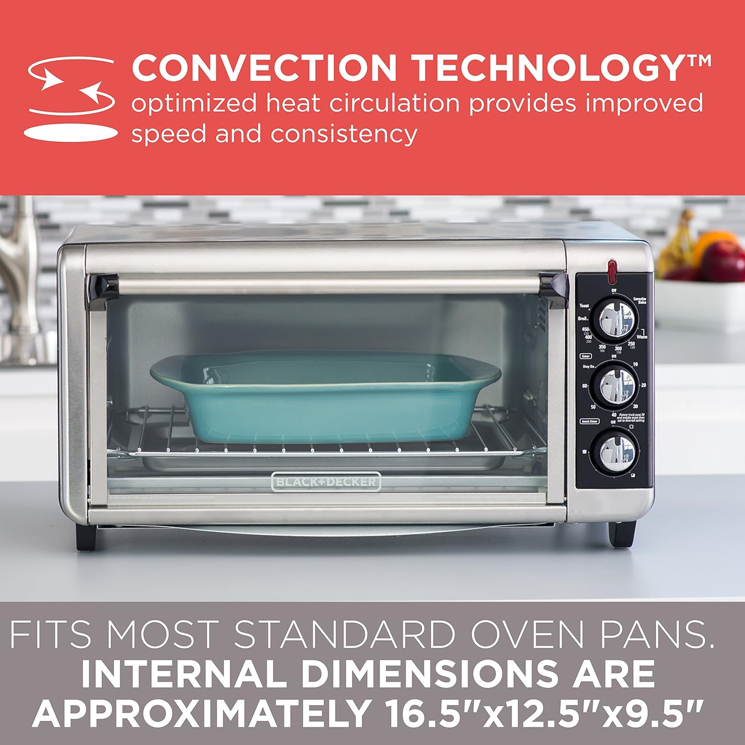 BLACK+DECKER 8-Slice Extra Wide Convection Toaster Oven, TO3250XSB, Fits 9