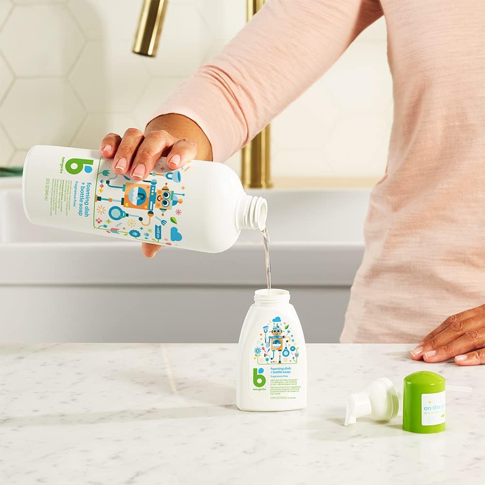 Babyganics Foaming Dish & Bottle Soap, Pump Bottle, Fragrance Free, Plant-Derived Cleaning Power, Removes Dried Milk, 16 Fl Oz, (Pack of 3), Packaging May Vary